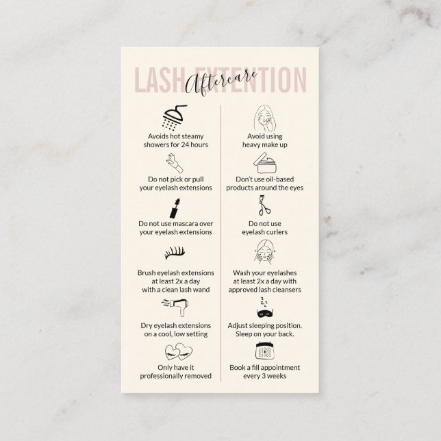 Ivory Pink Lash Extension Aftercare Business Card (Back)