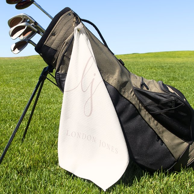 Ivory Pink Modern Script Monogram Name Elegant Golf Towel (Creator Uploaded)