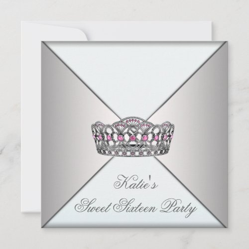 Ivory Pink Tiara White Sweet Sixteen Party Invitation