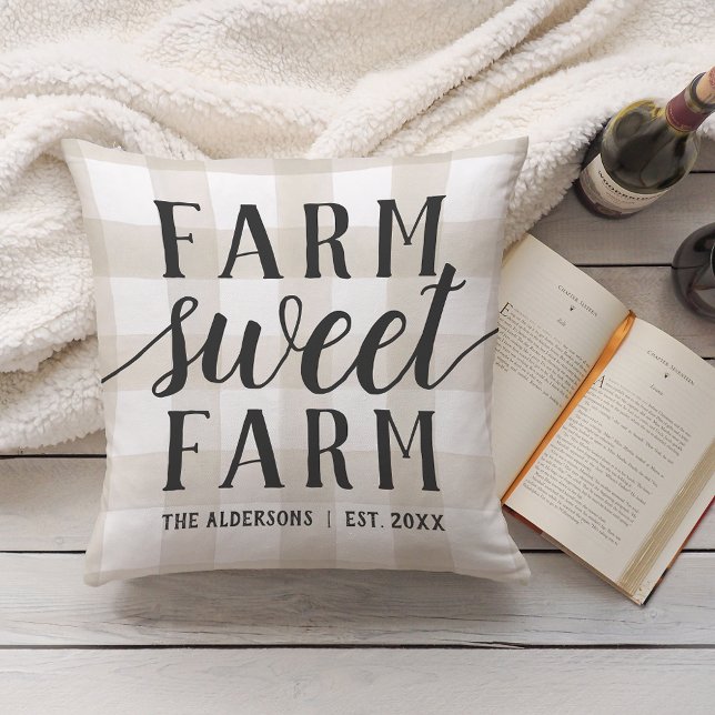 Ivory Plaid Personalized Farm Sweet Farm Throw Pillow (Creator Uploaded)