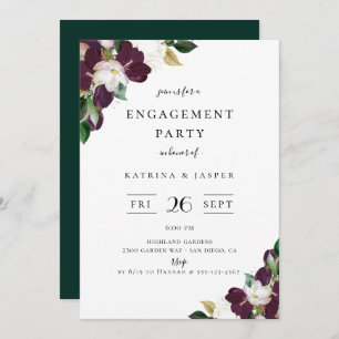 Ivory Plum Floral Engagement Party Invitation