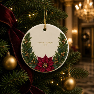 Ivory Poinsettia Add Your Logo Ornament