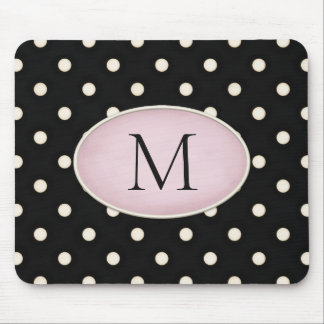 Ivory Polka Dots Black & Pale Pink Monogrammed Mouse Pad