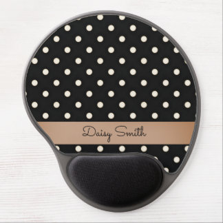 Ivory Polka Dots on Black Personalized (Brown) Gel Mouse Pad