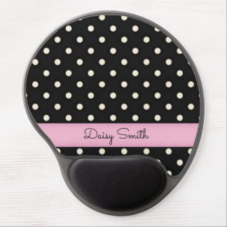 Ivory Polka Dots on Black Personalized (Pink) Gel Mouse Pad
