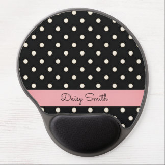 Ivory Polka Dots on Black Personalized (Rose) Gel Mouse Pad