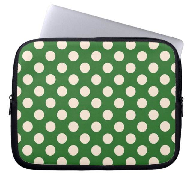 Ivory Polka Dots on Green Electronics Bag (Front)