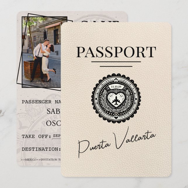 Ivory Puerta Vallarta Passport Save The Date (Front/Back)