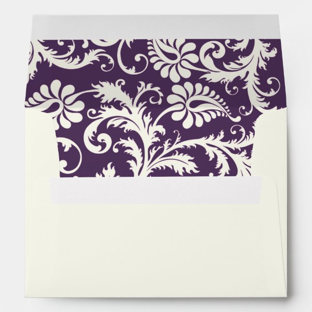 Ivory, Purple, and Pink Damask 5x7 Envelope (Back (Bottom))