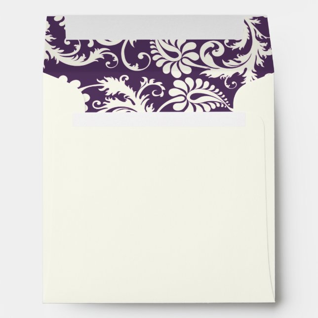 Ivory, Purple, and Pink Damask Square Envelope (Back (Bottom))