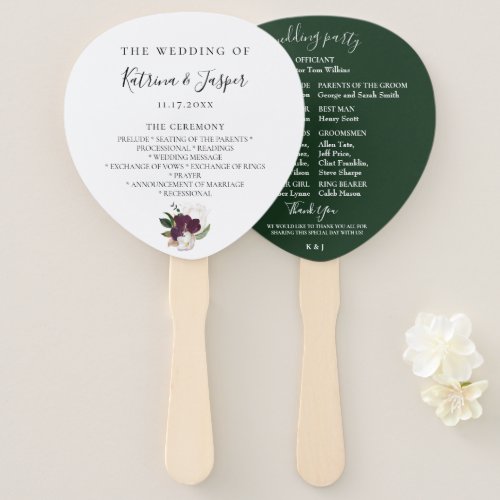 Ivory Purple Floral Bouquet Wedding Program Hand Fan