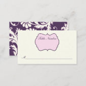 Ivory, Purple, Pink Damask Place Card (Front/Back)
