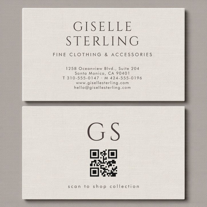 Ivory QR Code Linen Luxury Boutique Fashion Business Card