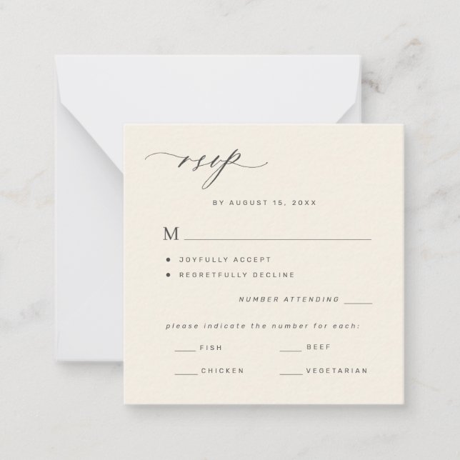 Ivory QR code or classic response wedding RSVP Note Card (Front)