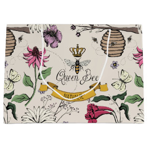Ivory Queen Bee Gold Crown Large Gift Bag