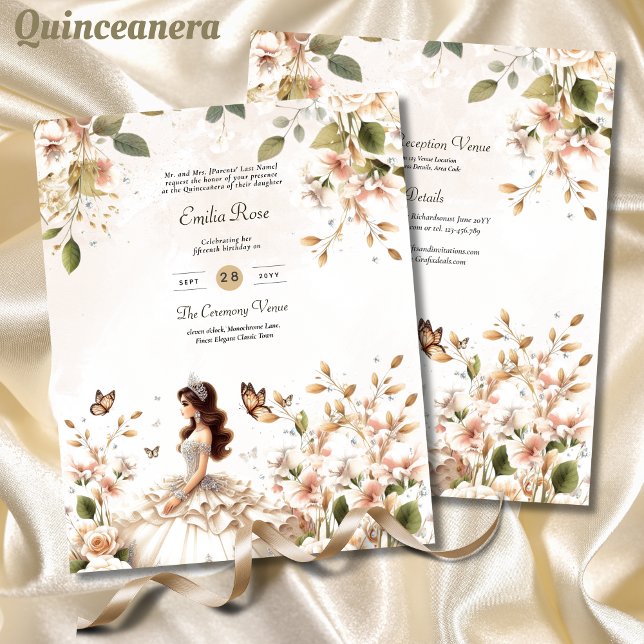 Ivory Quinceanera Dress Floral Butterflies Elegant (Creator Uploaded)