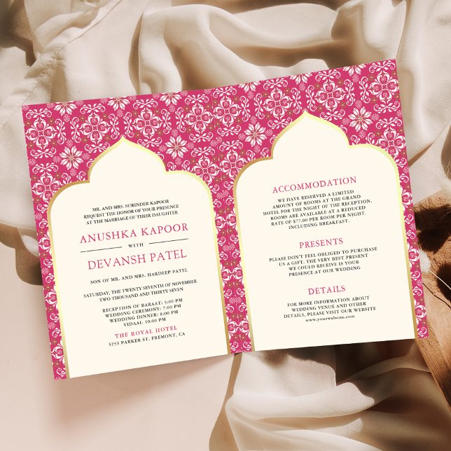 Ivory Rani Pink Pattern All in One Indian Wedding Invitation (Creator Uploaded)