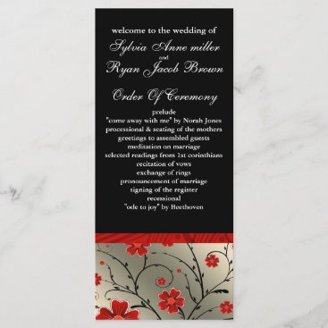 ivory red and black floral Wedding program