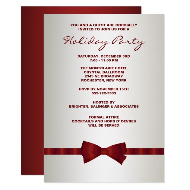 Ivory Red Bow Tie Corporate Christmas Party Invitation