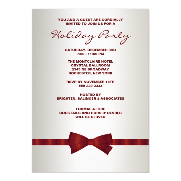 Ivory Red Bow Tie Corporate Christmas Party Invitation