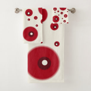 Ivory Red Dots Funky Whimsical Circle Pattern Bath Towel Set