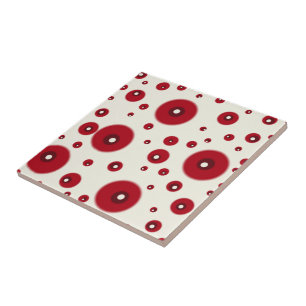 Ivory Red Dots Funky Whimsical Circle Pattern Ceramic Tile