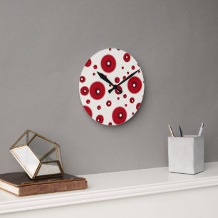 Ivory Red Dots Funky Whimsical Circle Pattern Round Clock
