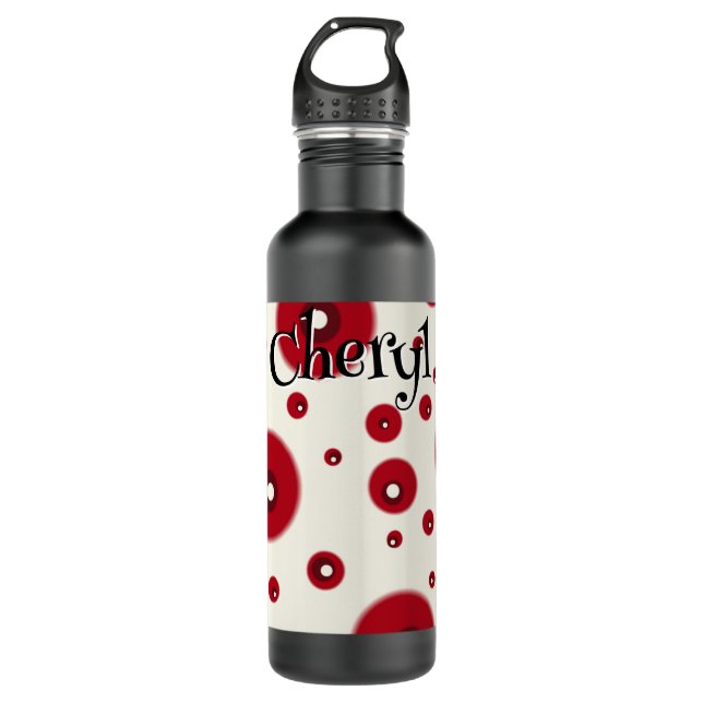 Ivory Red Dots Funky Whimsical Circle Pattern  Stainless Steel Water Bottle (Front)