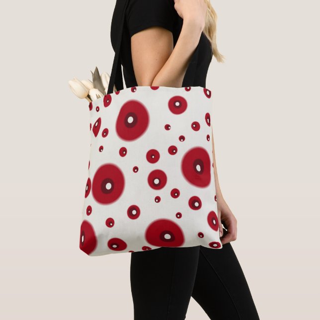 Ivory Red Dots Funky Whimsical Circle Pattern  Tote Bag (Close Up)