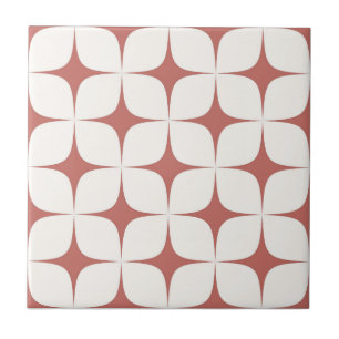Ivory & Red Mid-Century Modern Vintage Retro Ceramic Tile