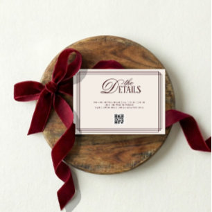 Ivory Red Old Money Wedding Details QR code Enclosure Card