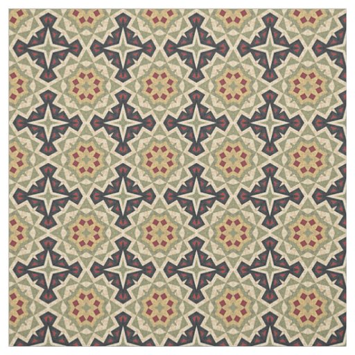 Ivory Red Olive Green Black Eclectic Ethnic Look Fabric