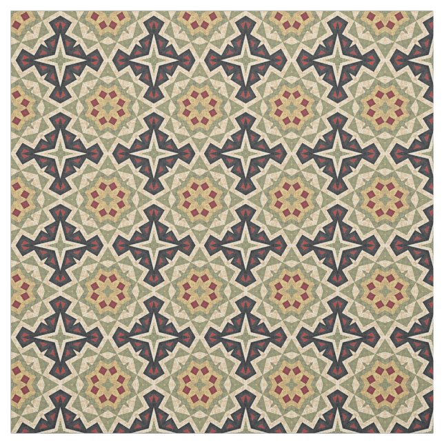 Ivory Red Olive Green Black Eclectic Ethnic Look Fabric (Swatch)