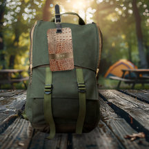 Ivory Red Reptile Leather Copper Metal Monogram