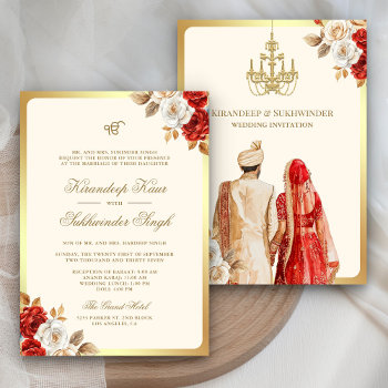 Ivory Red Roses Floral Anand Karaj Sikh Wedding Invitation by ShabzDesigns at Zazzle