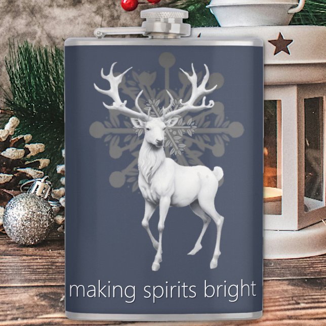 Ivory Reindeer Christmas | Blue Flask (Blue Ivory Reindeer Christmas Flask)