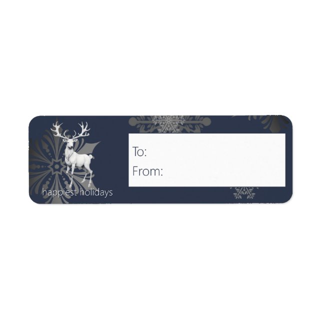 Ivory Reindeer Christmas | Blue Gift Label (Front)