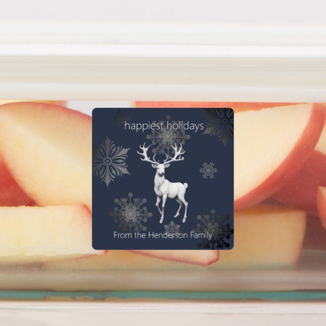 Ivory Reindeer Christmas | Blue Personalized Labels (Affixed)