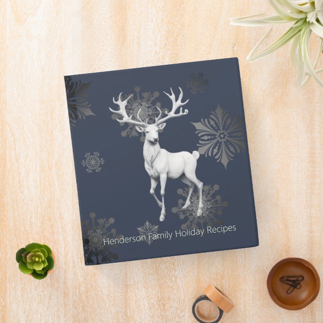 Ivory Reindeer Christmas Family Recipe | Blue 3 Ring Binder (In Situ)
