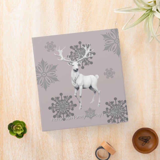 Ivory Reindeer Christmas Family Recipe | Pink 3 Ring Binder (In Situ)