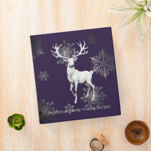 Ivory Reindeer Christmas Family Recipe Purple 3 Ring Binder