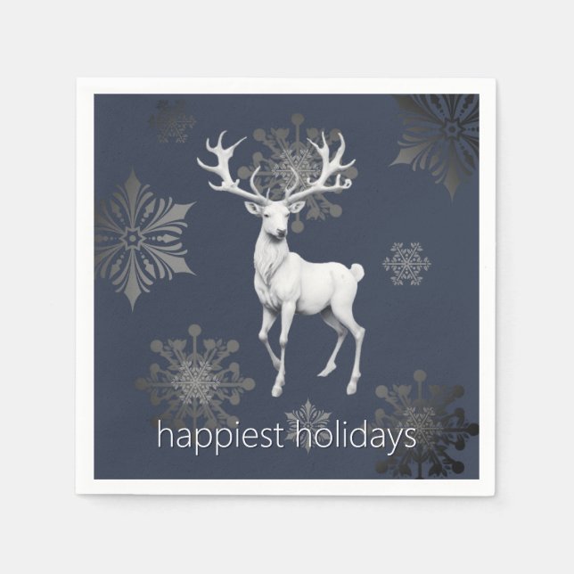 Ivory Reindeer Christmas Party | Blue Napkins (Front)