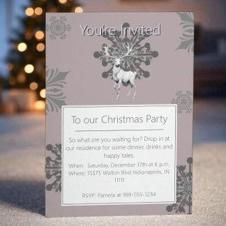 Ivory Reindeer Christmas Party | Pink Invitation