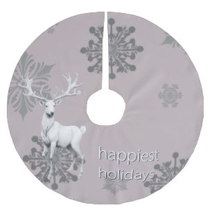 Ivory Reindeer Christmas Pink Brushed Polyester Tree Skirt