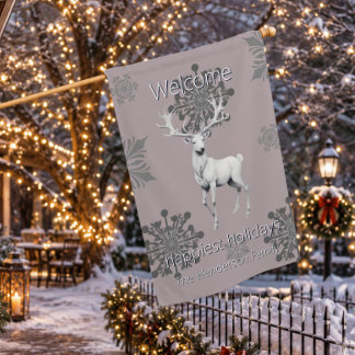 Ivory Reindeer Christmas | Pink House Flag