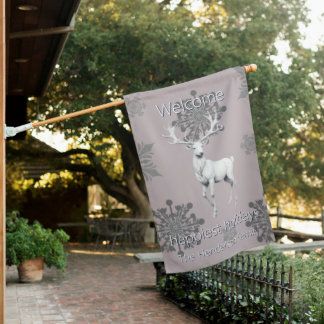 Ivory Reindeer Christmas | Pink House Flag