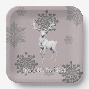 Ivory Reindeer Christmas Pink Paper Plates