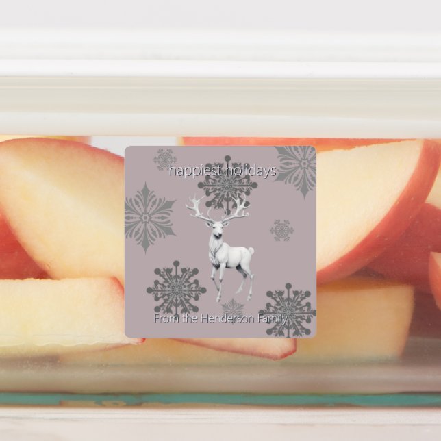 Ivory Reindeer Christmas | Pink Personalized Labels (Affixed)