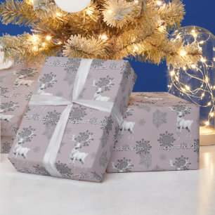 Ivory Reindeer Christmas Pink Wrapping Paper