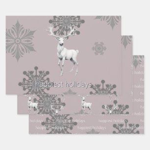 Ivory Reindeer Christmas Pink Wrapping Paper Sheets